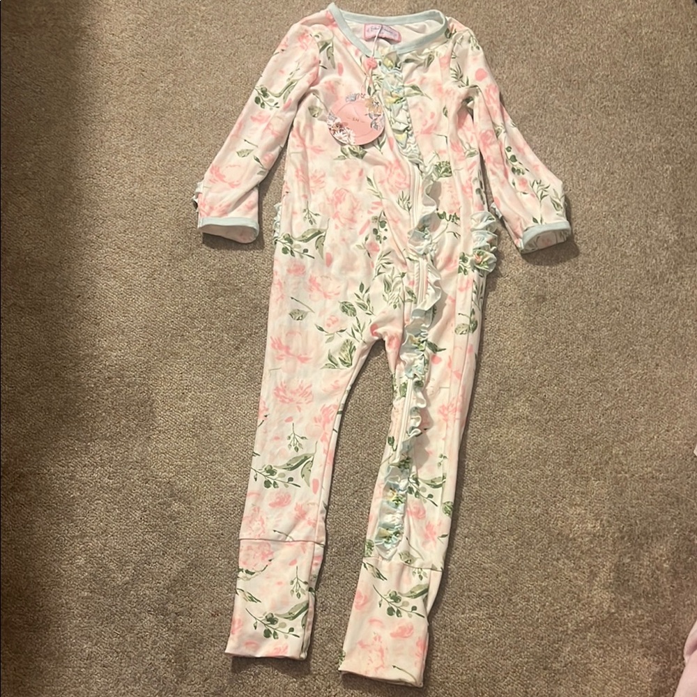 SweetHoney Floral Pink and Green One Piece Footies